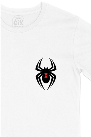 Black Widow Spider Tasarımlı Cep Logo Tasarımlı Beyaz Tişört