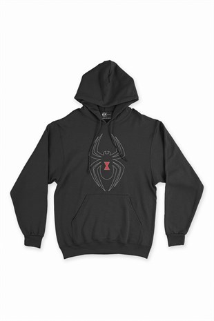 Black Widow Spider Tasarımlı Siyah Kapşonlu Sweatshirt Hoodie