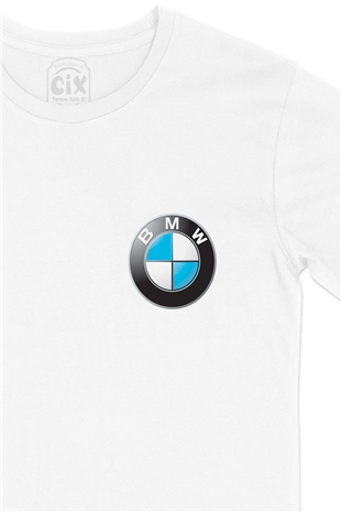 BMW Logolu Cep Logo Tasarımlı Beyaz Tişört