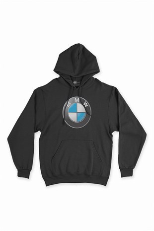 BMW Logolu Siyah Kapşonlu Sweatshirt Hoodie