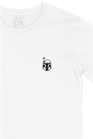 Boba Fett Cep Logo Tasarımlı Beyaz Tişört