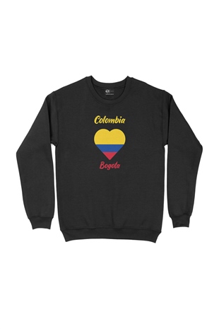 Bogota Kolombiya Bayraklı Kalpli Siyah Sweatshirt