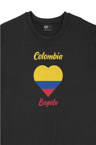 Bogota Kolombiya Bayraklı Kalpli Siyah Sweatshirt