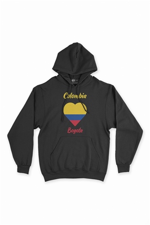 Bogota Kolombiya Bayraklı Kalpli Siyah Sweatshirt Hoodie