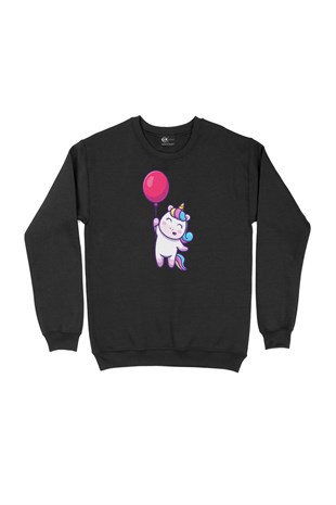 Bolonlu Unicorn Siyah Sweatshirt