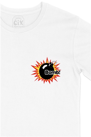 Bomba Bomb Cep Logo Tasarımlı Beyaz Tişört