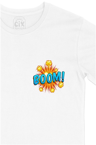 Boom Cep Logo Tasarımlı Beyaz Tişört