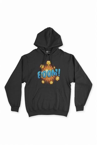 Boom Siyah Kapşonlu Sweatshirt Hoodie