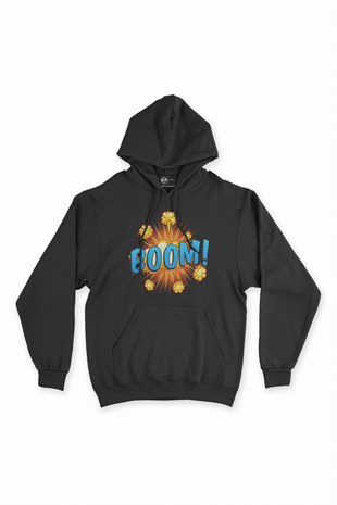 Boom Siyah Kapşonlu Sweatshirt Hoodie