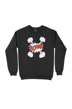 Boom Tasarımlı Siyah Sweatshirt