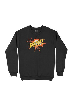 Boom Yazılı Siyah Sweatshirt