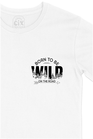 Born To Be Wild Cep Logo Tasarımlı Beyaz Tişört