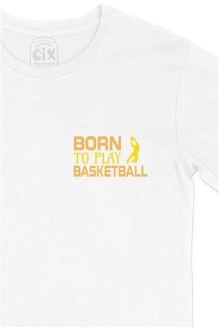Born To Play Basketball Cep Logo Tasarımlı Beyaz Tişört