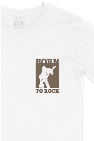 Born To Rock Cep Logo Tasarımlı Beyaz Tişört