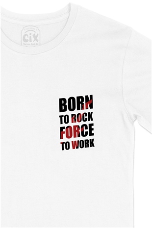 Born To Rock Force Cep Logo Tasarımlı Beyaz Tişört