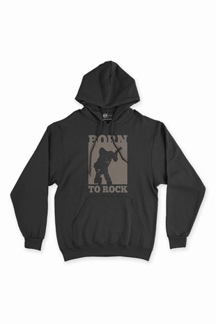 Born To Rock Siyah Kapşonlu Sweatshirt Hoodie