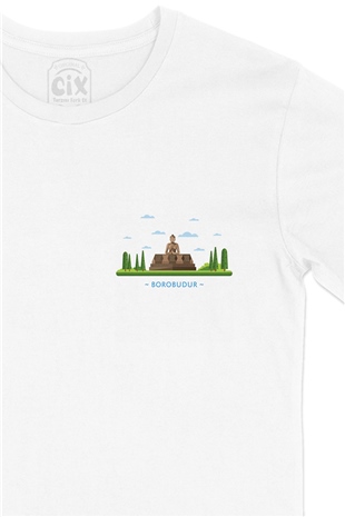 Borobudur Cep Logo Tasarımlı Beyaz Tişört