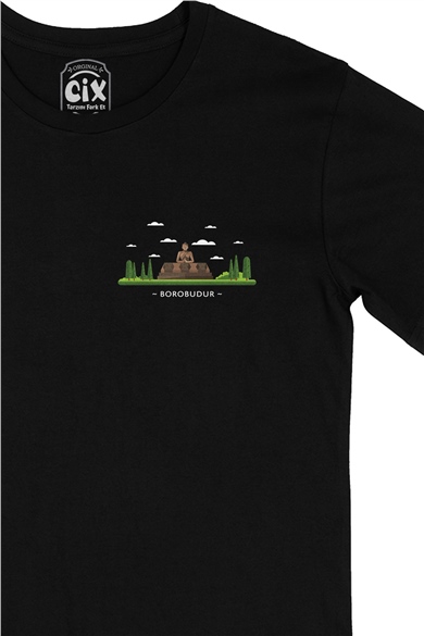Borobudur Cep Logo Tasarımlı Siyah Tişört