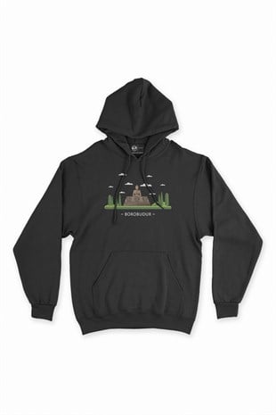 Borobudur Siyah Kapşonlu Sweatshirt Hoodie