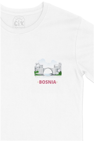 Bosna Hersek Cep Logo Tasarımlı Beyaz Tişört