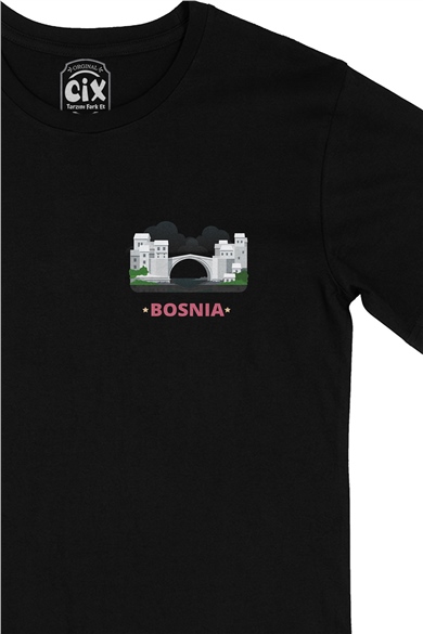 Bosna Hersek Cep Logo Tasarımlı Siyah Tişört