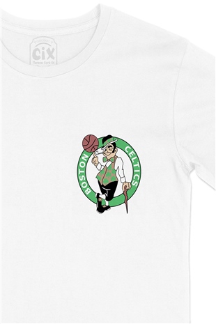 Boston Celtics Cep Logo Tasarımlı Beyaz Tişört