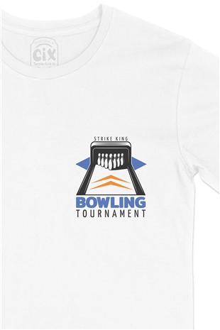 Bowling Turnuvası Cep Logo Tasarımlı Beyaz Tişört
