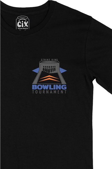 Bowling Turnuvası Cep Logo Tasarımlı Siyah Tişört
