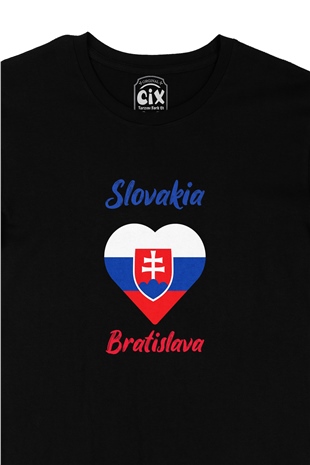 Bratislava Slovakya Bayraklı Kalpli Siyah Tişört