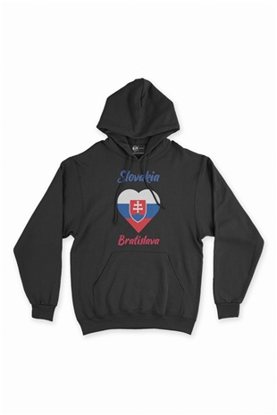 Bratislava Slovakya Bayraklı Kalpli Siyah Sweatshirt Hoodie
