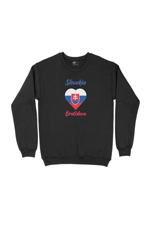 Bratislava Slovakya Bayraklı Kalpli Siyah Sweatshirt