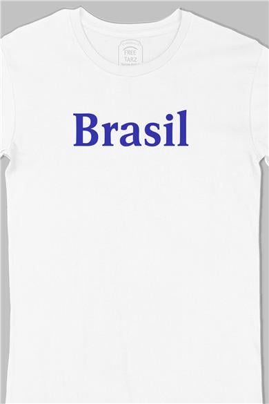Brezilya Brasil Büyük Baskılı Beyaz Tişört