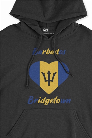 Bridgetown Barbados Bayraklı Kalpli Siyah Sweatshirt Hoodie