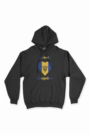 Bridgetown Barbados Bayraklı Kalpli Siyah Sweatshirt Hoodie