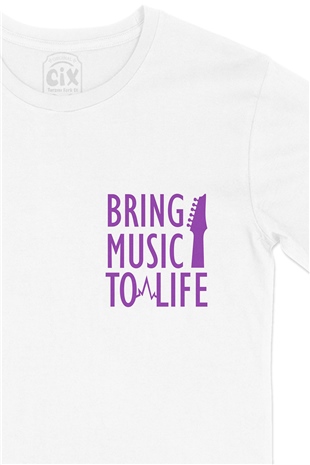 Bring Music To Life Cep Logo Tasarımlı Beyaz Tişört