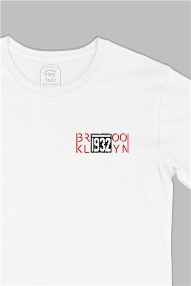 Brooklyn 1932 Baskılı Cep Tasarım Beyaz Tişört