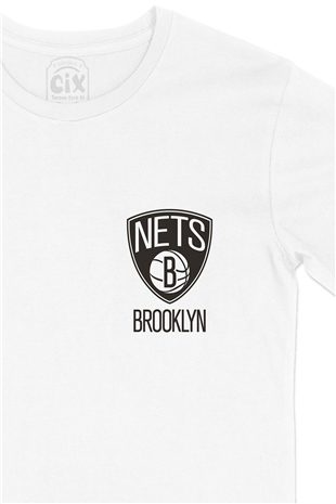 Brooklyn Nets Cep Logo Tasarımlı Beyaz Tişört