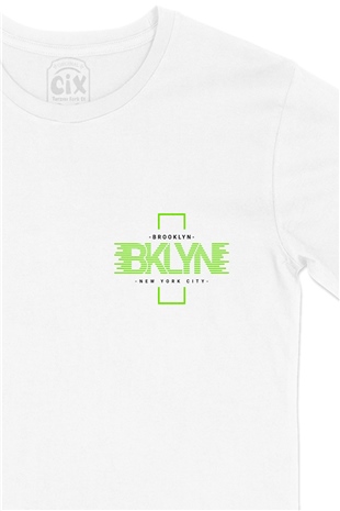 Brooklyn New York City Cep Logo Tasarımlı Beyaz Tişört