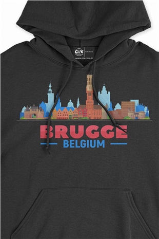 Brugge Belçika Manzaralı Siyah Sweatshirt Hoodie