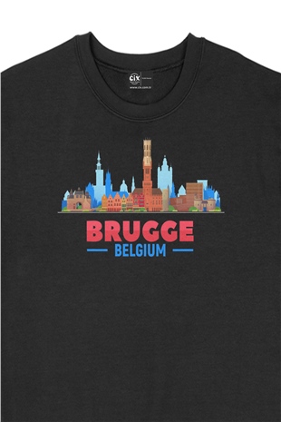 Brugge Belçika Manzaralı Siyah Sweatshirt