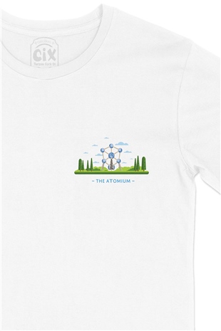 Brüksel Atomium Cep Logo Tasarımlı Beyaz Tişört