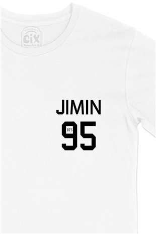 Bts Bangtan Boys Jimin 95 Cep Logo Tasarımlı Beyaz Tişört