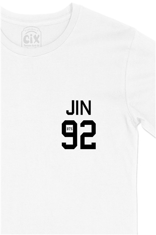 Bts Bangtan Boys Jin 92 Cep Logo Tasarımlı Beyaz Tişört