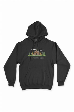 Buda Tapınağı Siyah Kapşonlu Sweatshirt Hoodie