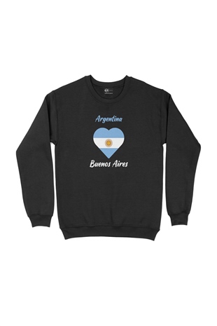Buenos Aires Arjantin Bayraklı Kalpli Siyah Sweatshirt