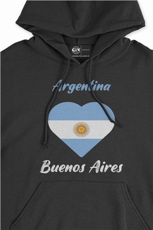 Buenos Aires Arjantin Bayraklı Kalpli Siyah Sweatshirt Hoodie