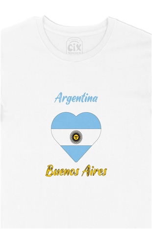 Buenos Aires Arjantin Bayraklı Kalpli Tişört