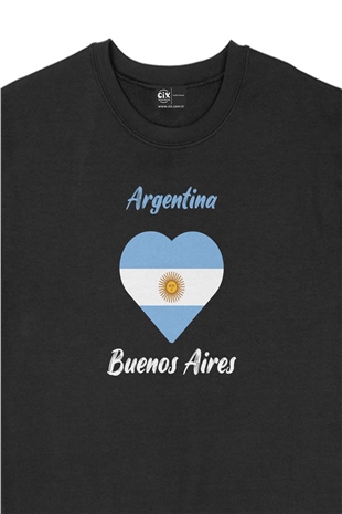 Buenos Aires Arjantin Bayraklı Kalpli Siyah Sweatshirt