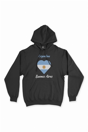 Buenos Aires Arjantin Bayraklı Kalpli Siyah Sweatshirt Hoodie