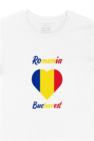 Bükreş Romanya Bayraklı Kalpli Tişört